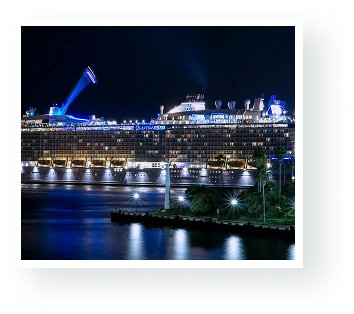 cruise ship at night